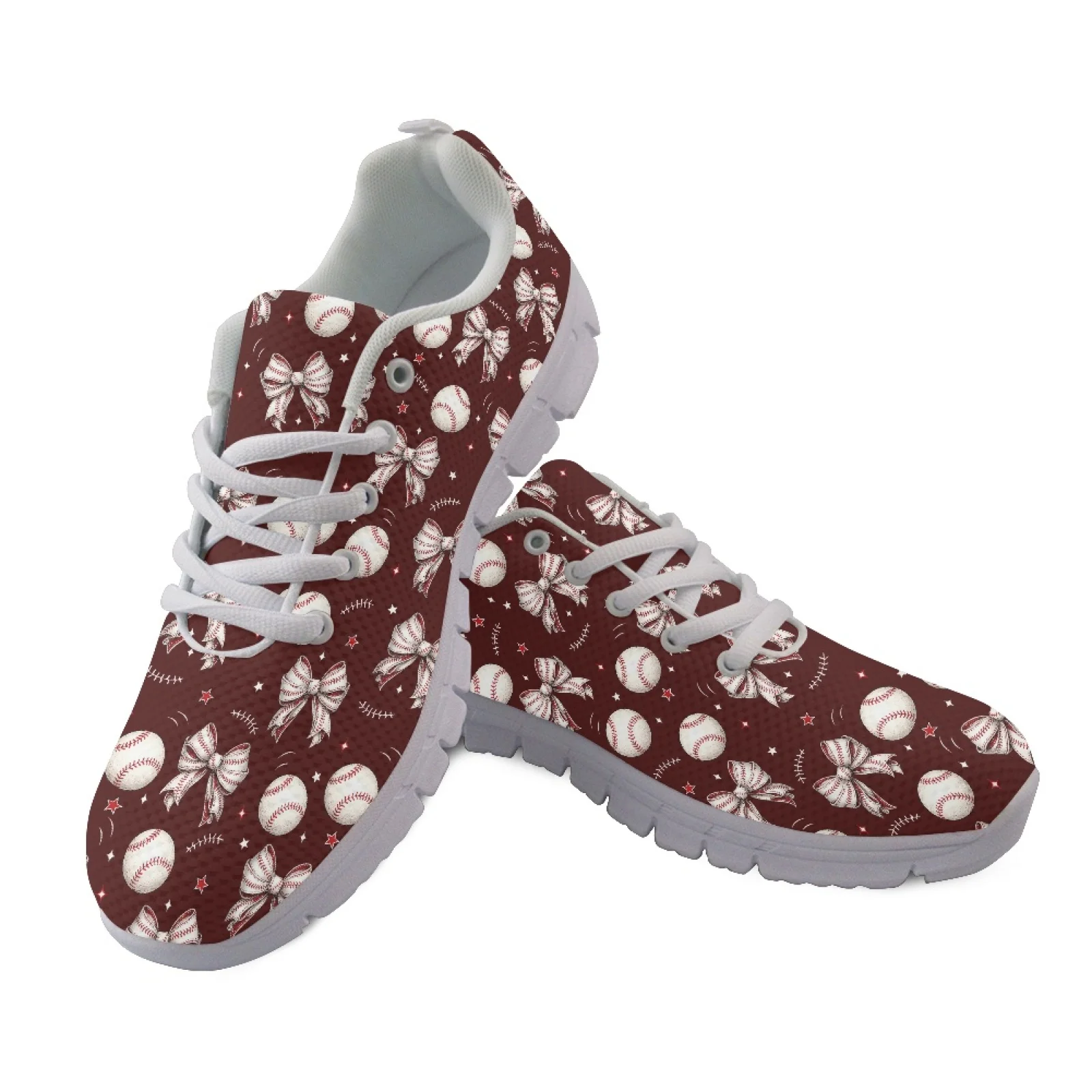 Coloranimal Baseball Bow Print Mesh EVA Sole Athletic Walking Sneakers Anti Slip Sports Tennis Shoes for Ladies New Design