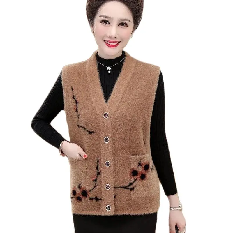 Middle-Aged Elderly Women Clothing Spring Autumn Vest Mother Waistcoat Grandma Outfit Winter Imitation Mink Fleece Women\'s Coat