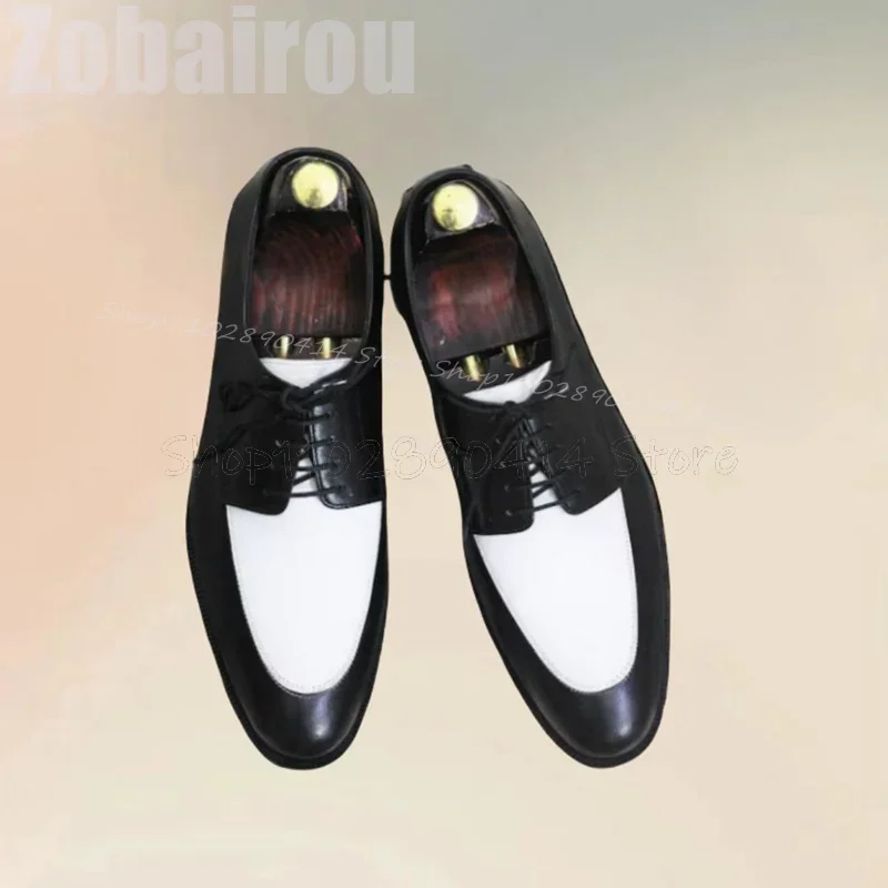 

Black White Sewing Design Matte Leather Men Derby Shoes Fashion Lace Up Men Shoes Luxury Handmade Party Banquet Men Dress Shoes