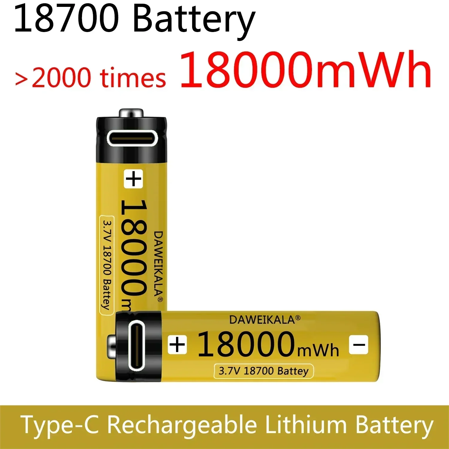 18650 Battery USB Type-C 18700 3.7V 18000mWh USB Rechargeable Li-ion Battery for Flashlight Electric Mobile phone Toy Battery