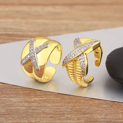 Nidin New Fashion X Shape Double Layer/Multilayer Open Rings Adjustable For Women Men Shine Zircon Finger Jewelry Party Gifts