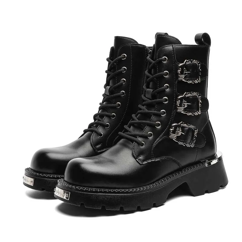 

Мужские мотоциклетные ботинки, модные, до середины икры, в стиле панк-рок, из искусственной кожи, черные, высокие, повседневные, с металлическим носком, большие размеры 39-46