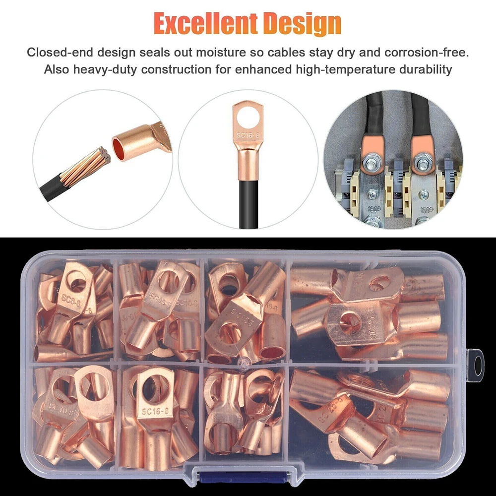 60 piece SC6-25 copper wire lug battery cable terminal connector classification kit