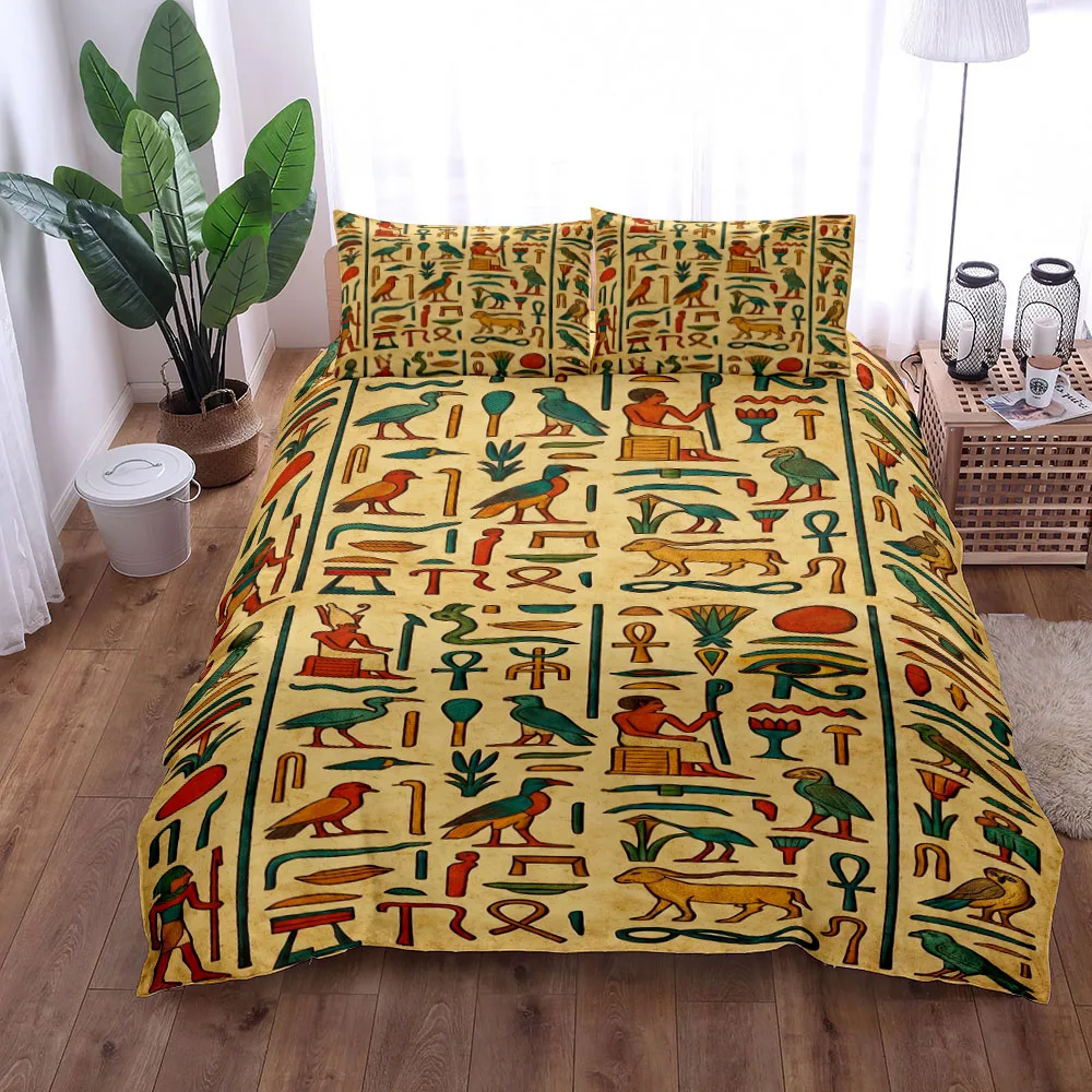 Egyptian Hieroglyphs Duvet Cover Set Single Double Queen Twin Full King Bed Linen Set