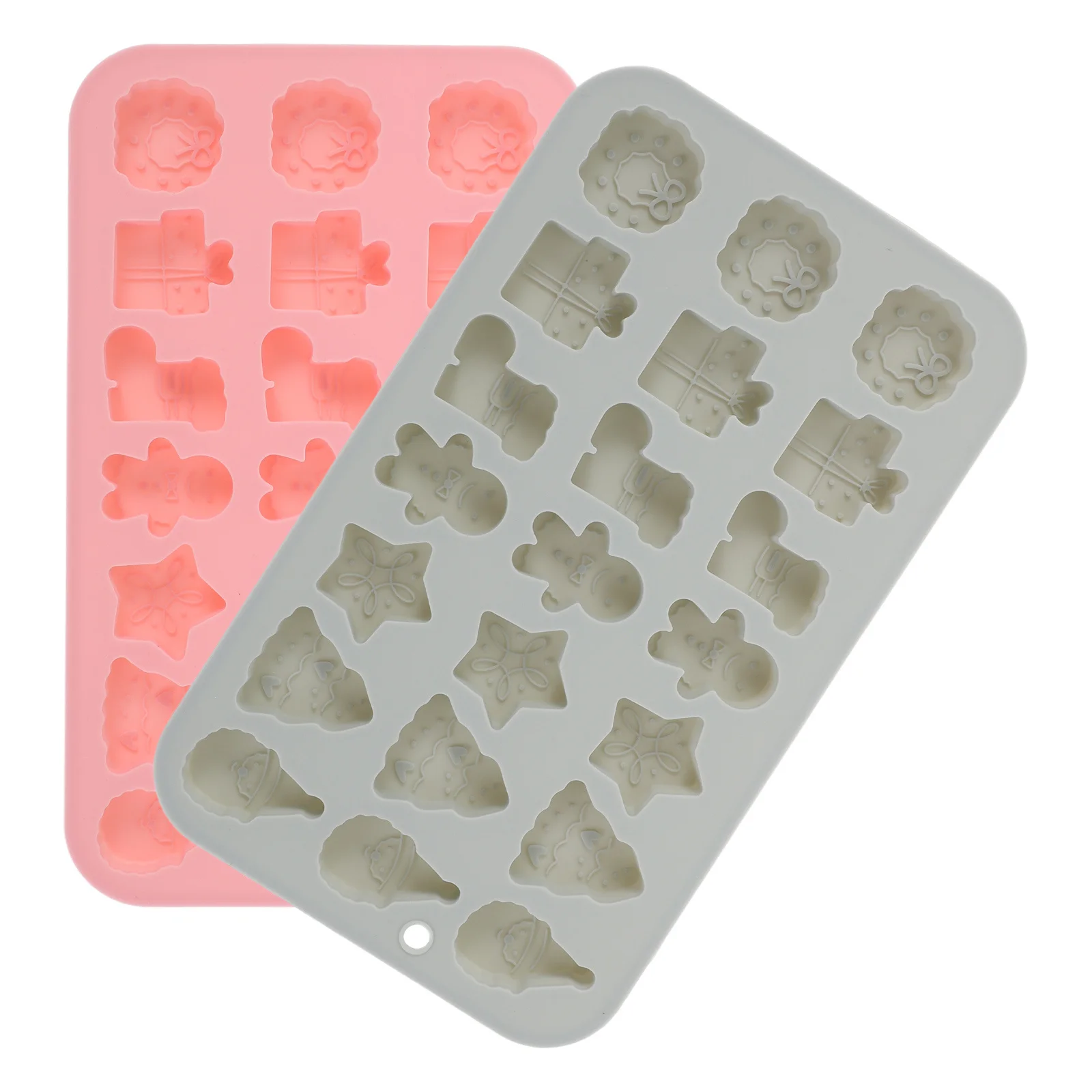 

2Pcs Christmas Baking Molds 3D Xmas Tree Gingerbread Man Santa Wreath Non-Stick Silicone Bakeware for Cookies Chocolate