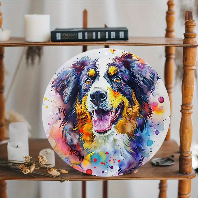 Collie Dog Round Aluminum Sign, UV and Scratch Resistant, Easy-Hang, Outdoor and Indoor Decor, Decorative Wall Poster