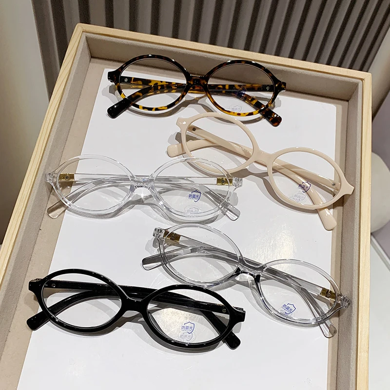 Anti Blue Light Oval Myopia Glasses Retro Small Frame Transparent Prescription Glasses Men Ultralight Clear Nearsight Eyewear