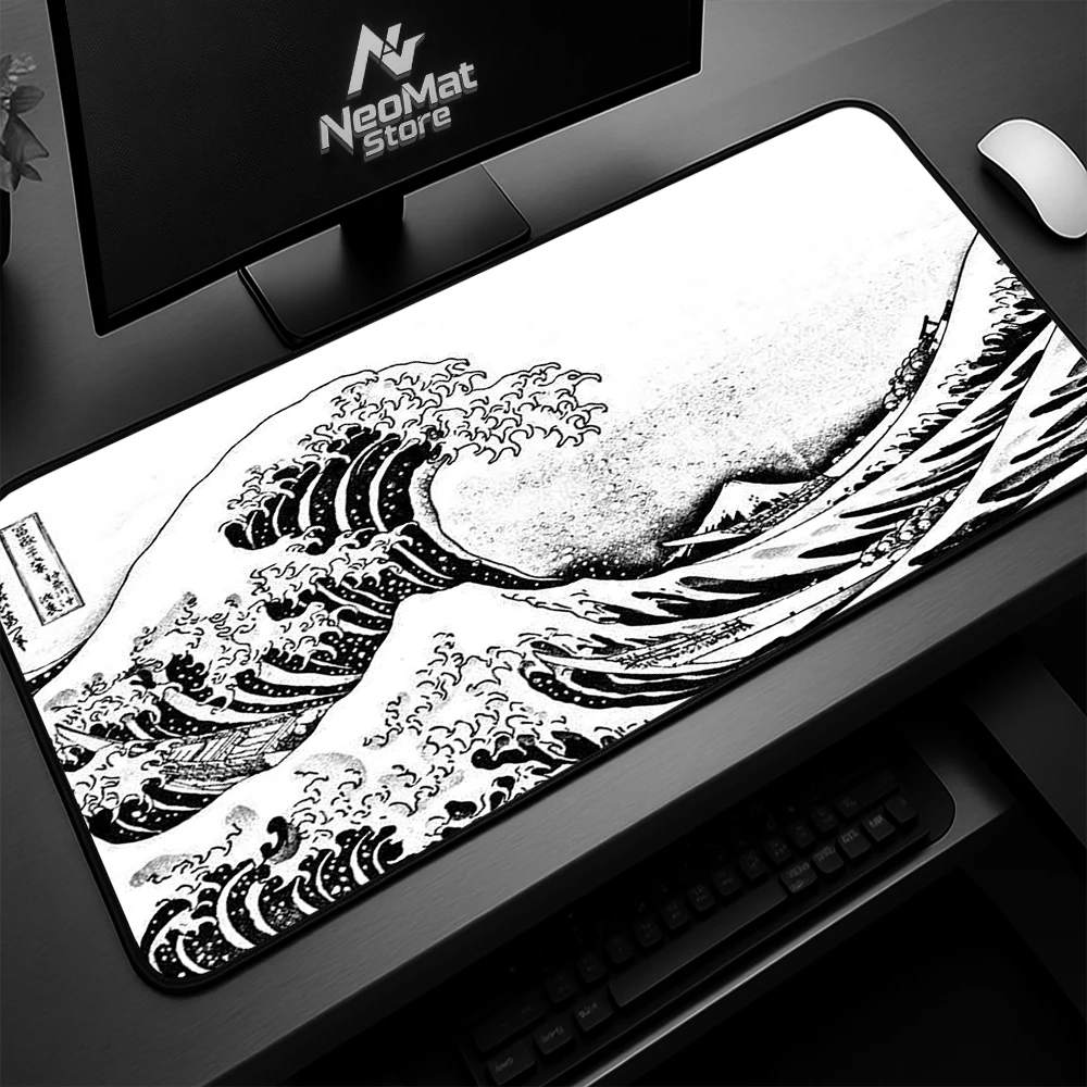 

Wave Desk Pad 90x40 Japan Mousepad Art Black White Mouse Pad 5mm 1000x500 Office Desk Accessories Aesthetic 900x400x5 Minimalist