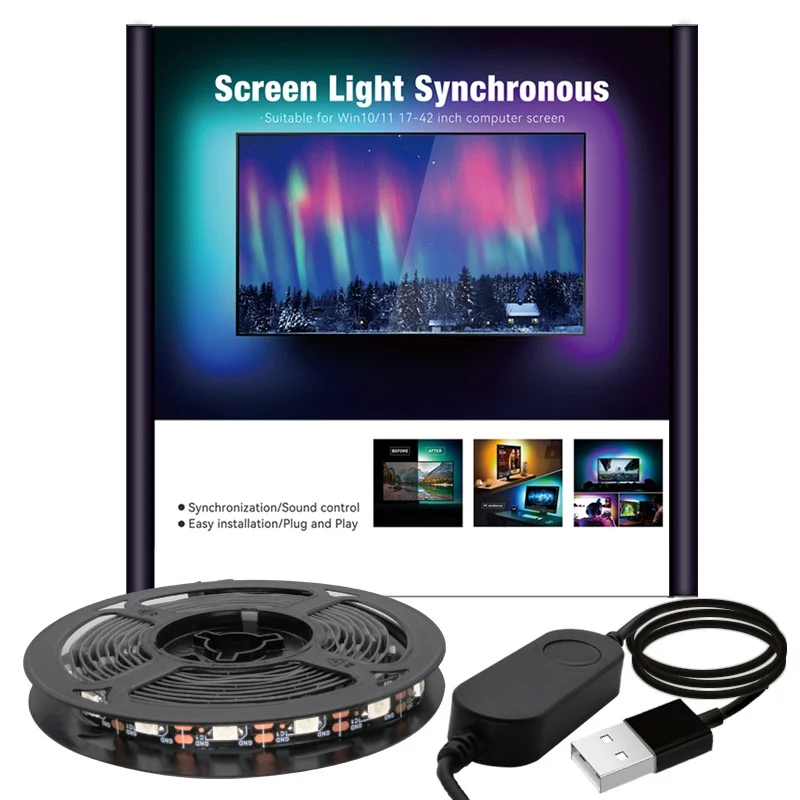 Screen light synchronized e-sports atmosphere light game background flowing light LED light strip 5v iridescent light strip