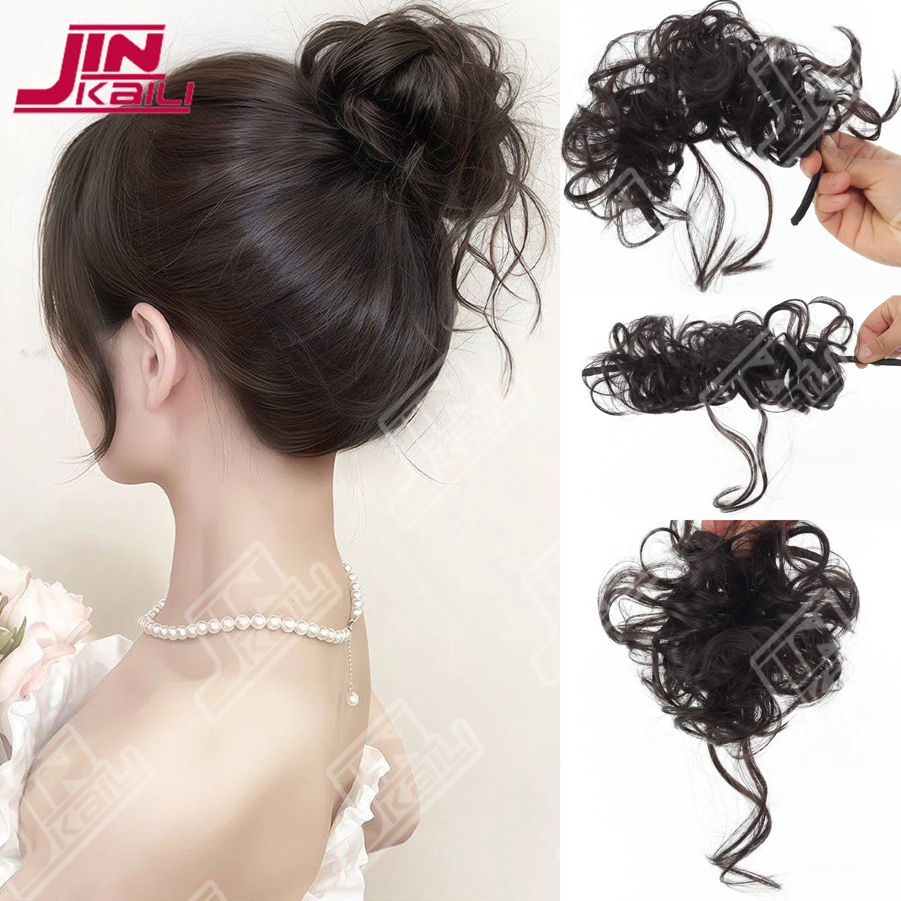 30cm synthetic self-winding dragon beard ball head wig wavy bun hair bundle for women. Boosts hair volume Synthetic Winding Wig