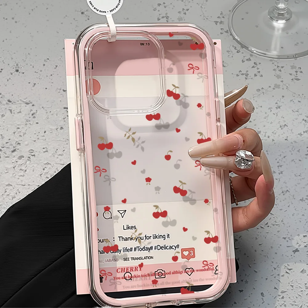 Funda 2 en 1 Transparente de TPU con Diseño de Cereza Roja para iPhone 17 Pro Max, 16, 15, 12, 13, 14 Pro Max, Air 11, iPhone 17, 17 Pro, iPhone 16