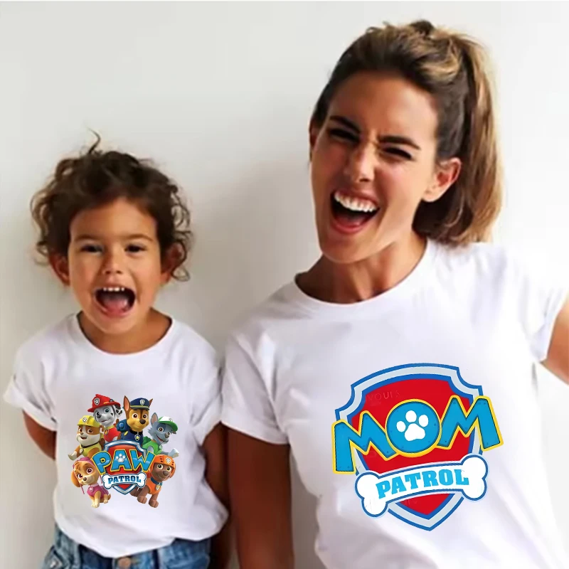 Paw Patrols Dad Mom T-Shirts Summer Family Matching Outfits Parent-Child Clothes Brother Sister Short Sleeve Tee Couples Tops