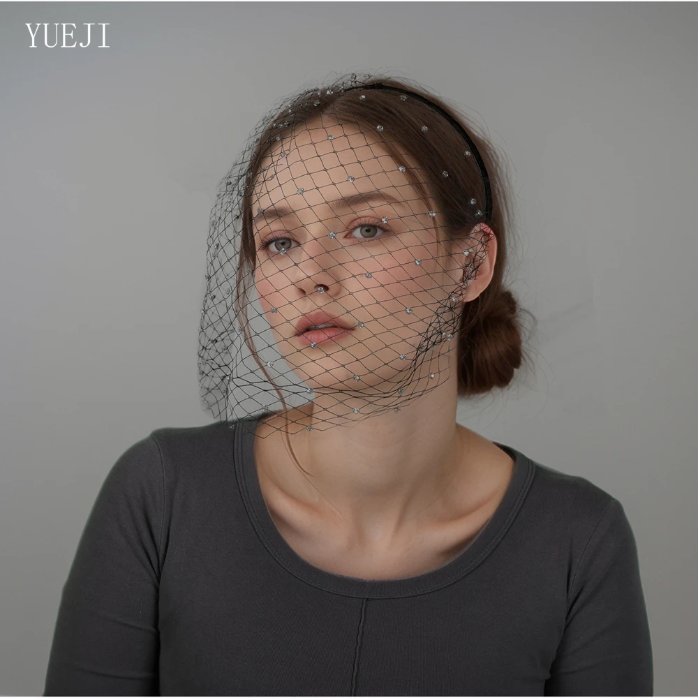 YUEJI-velo de novia corto con diamantes, sin peine, personalizable, 0A06