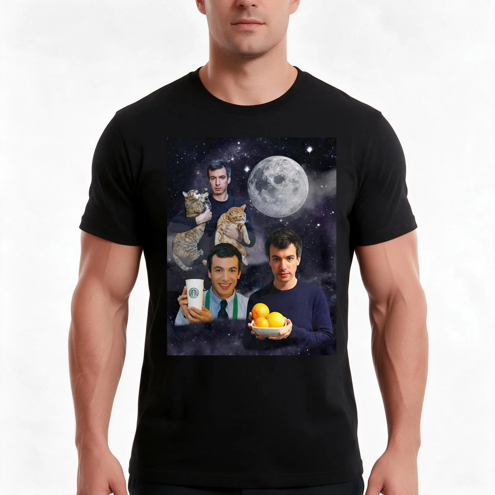 Nathan Fielder Dramatic Galaxy Wolf T-Shirt, Summer Casual Cotton Tee, Oversized Streetwear Tops, Vintage Graphic Print