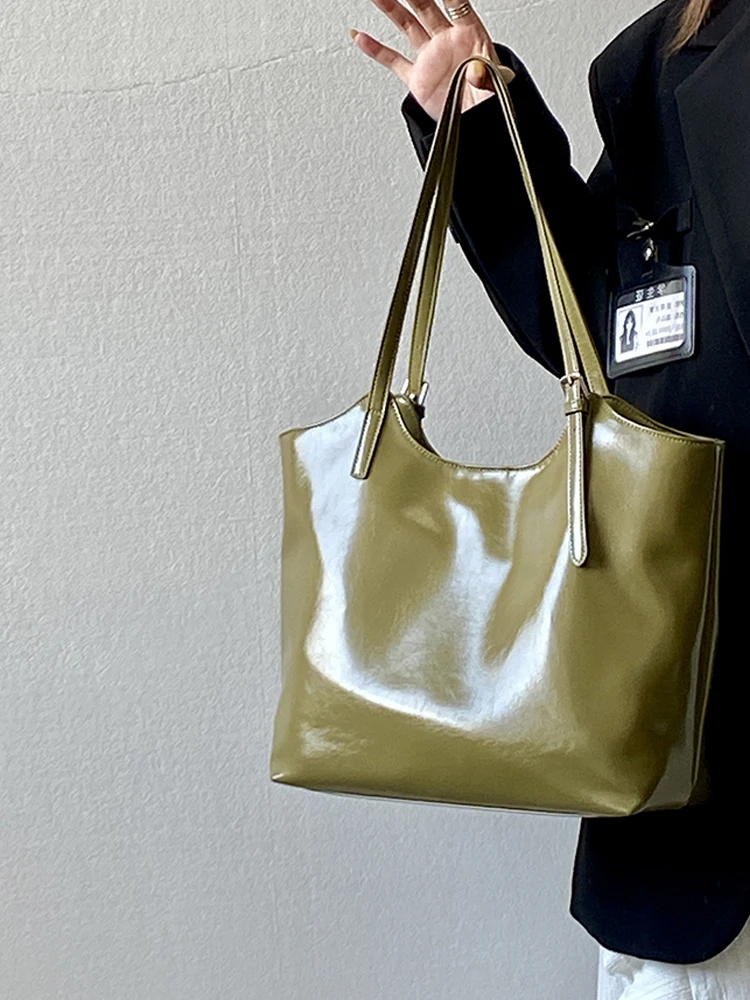 

Vintage Green Tote Bag Autumn Winter Women New Large Capacity PU Handbags Elegant Commute Single Shoulder Underarm Bags
