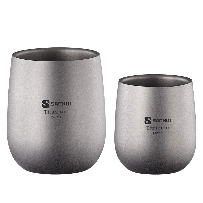 Double Titanium Cup Outdoor Picnic Tableware Handheld Portable Camping Ultra-light Pure Titanium Teacup Water Cup Coffee Cup