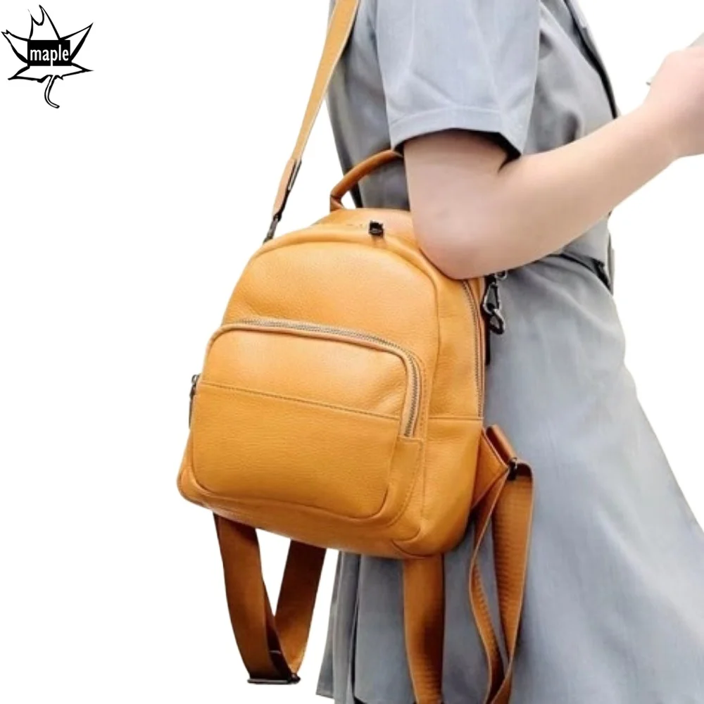 Stylish Black Grey Small Youth Girl Women Backpack Full Grain Cow Leather Women\'s Bagpack Soft Knapsack Factory Derect Sale