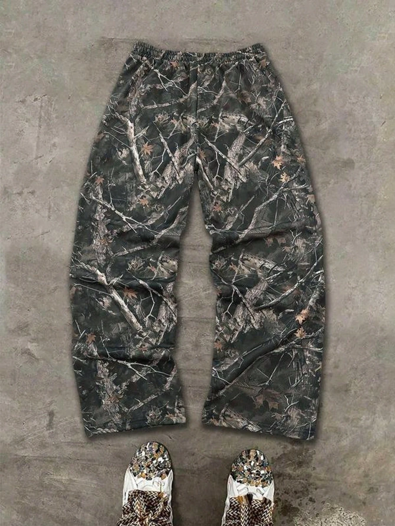 Unisex Forest Camouflage Print Jogger Pants Straight‑Leg Trousers Vintage Y2K Street‑Style Hip‑Hop Casual Daily‑Wear Bottoms