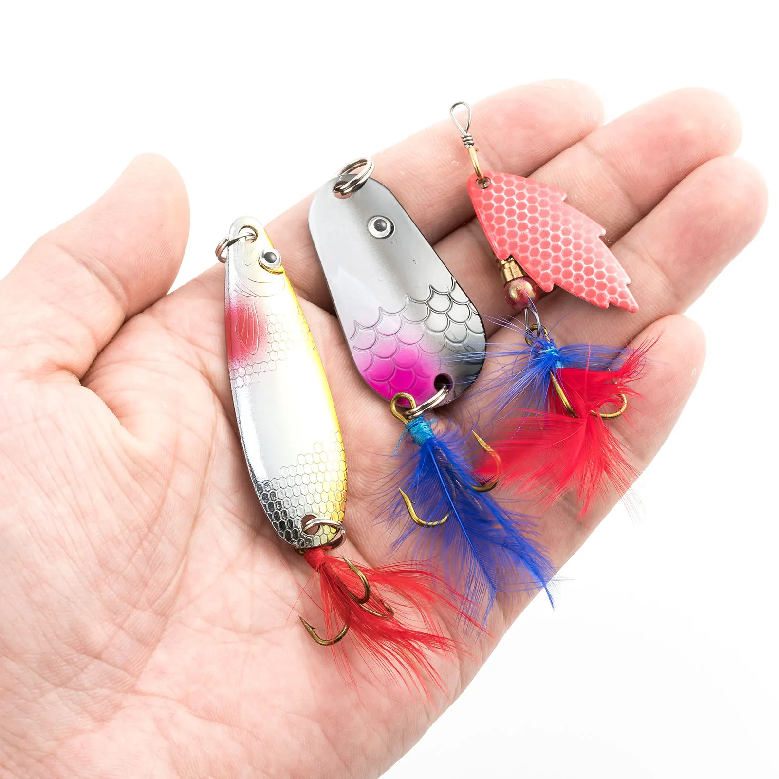 Imagem -04 - Metal Pesca Spinner Grupo Galo Cauda Lure Colher Wobbler Crankbait Trolling Água Salgada Baixo Walleye Truta Perch Pike 714g 30 Pcs