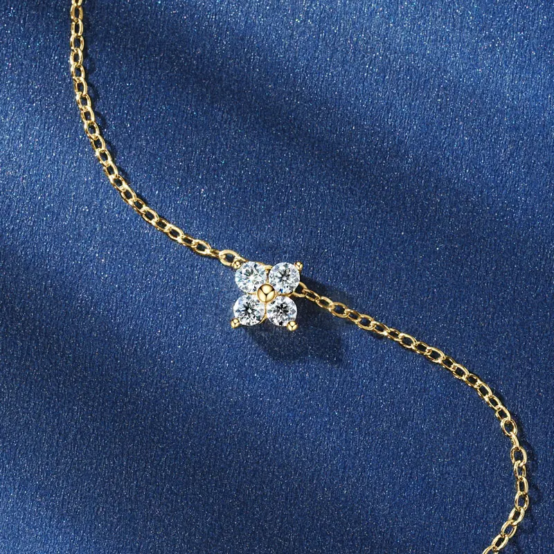 Anziw 100% ريال 10K الذهب البرسيم زهرة 2.5 مللي متر D مويسانيتي قلادة قلادة قابل للتعديل سلسلة للنساء محظوظ حلية مجوهرات هدايا