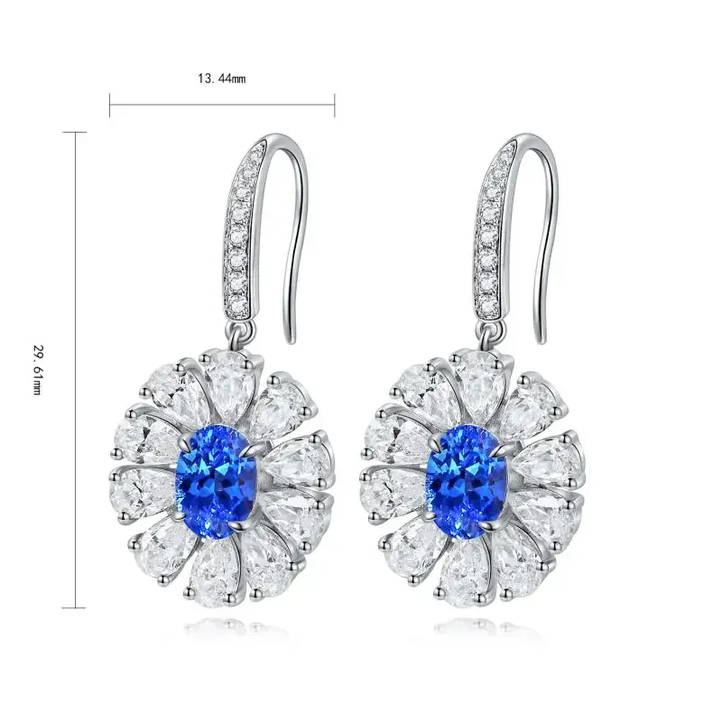 RUIF 2024 New Classic S925 Silver Main Stone 1.91ct Earrings Flower Shape Lab Grown Cobalt Spinel  Wedding Engagement Birthday