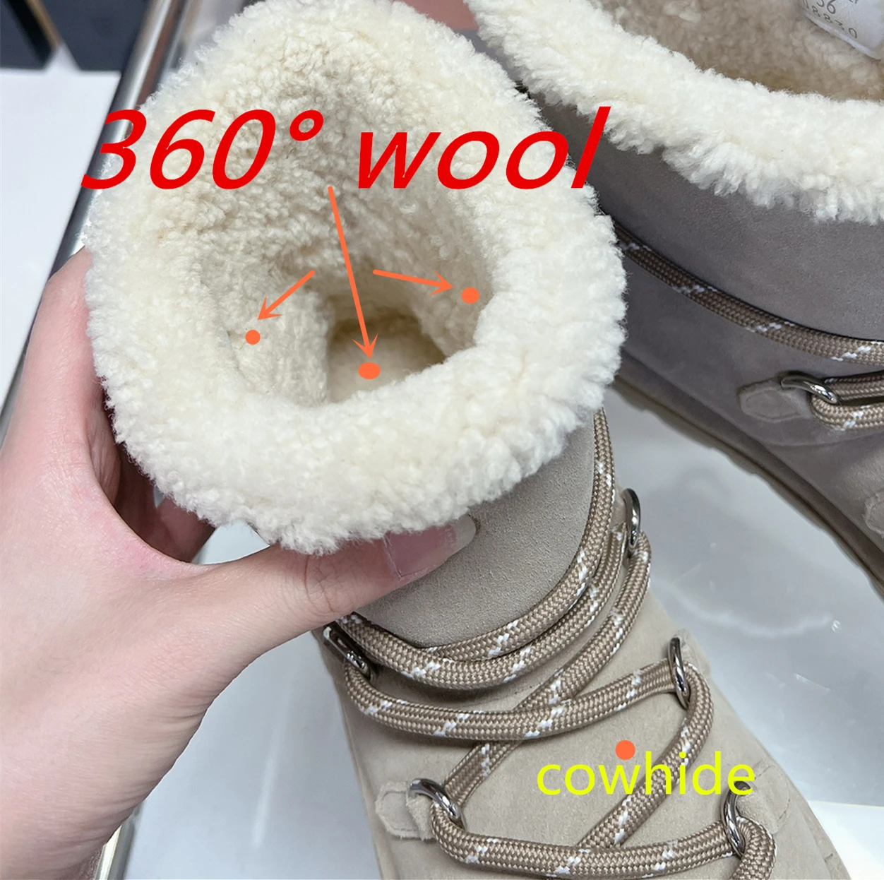 high-quality  Women\'s Boots 2024 new cowhide suede snow boots all made of real wool flat bottom winter warm women\'s shoes