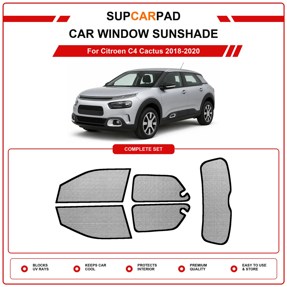 For Citroen C4 Cactus 2018-2020 Pre‑Cut Auto Window Sunshade Anti‑UV Car Sun Visor Protector