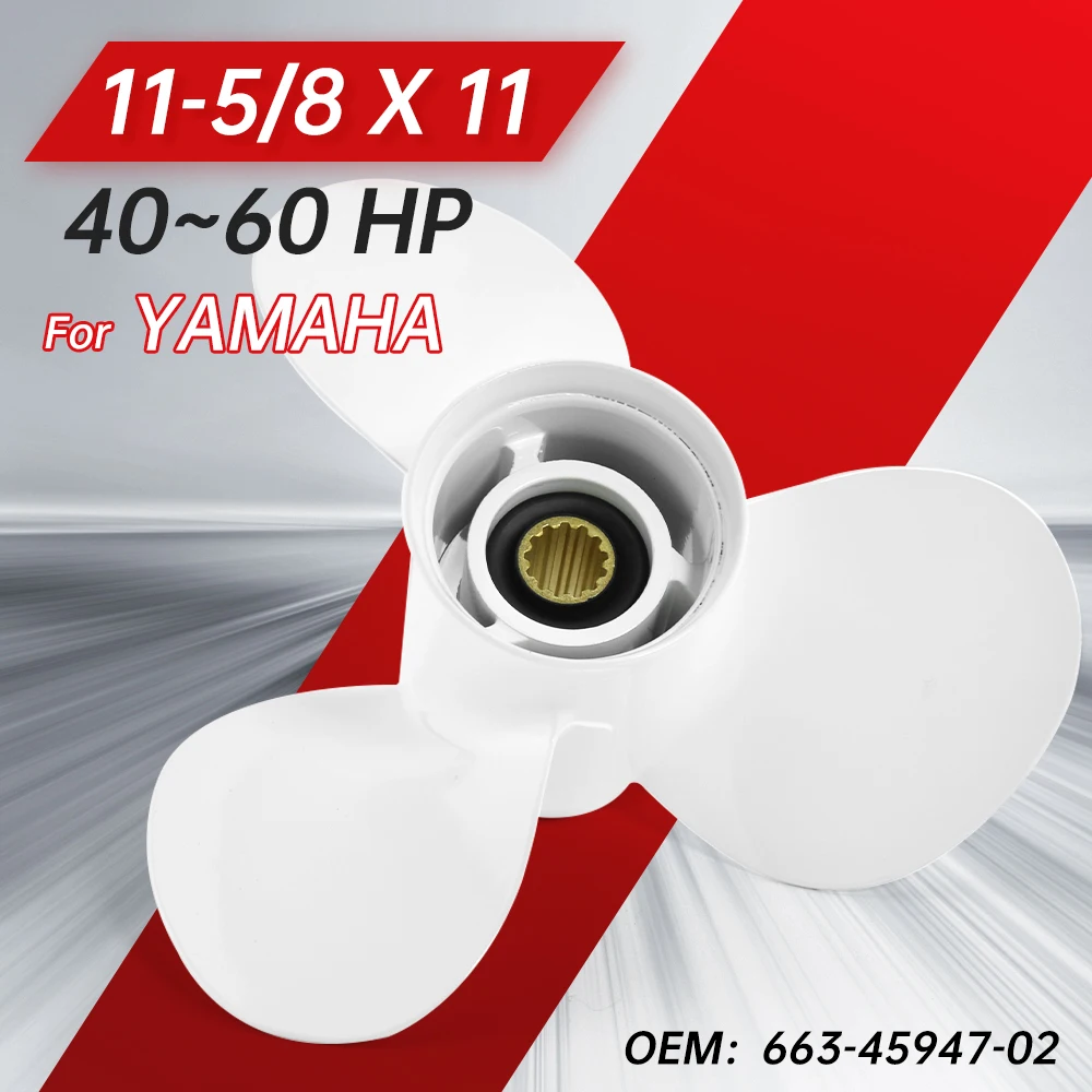 

For Yamaha Outboard Propeller 11-5/8 x 11 ，3 Blade Aluminum Alloy Screw 13 Spline 663-45947-02 For 20 30 40 48 50 60 HP Engines