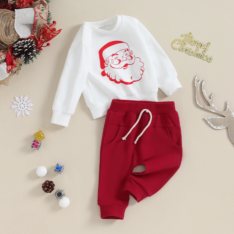 

Baby Boys Winter 2PCS Outfits Long Sleeve Reindeer Snowman Elf Print Tops and Elastic Waist Pants Sets for Christmas