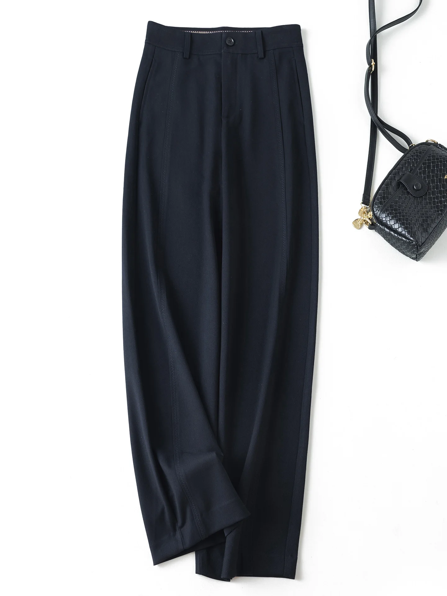 ارتفاع الخصر مستقيم الساق الصوف سراويل تقليدية لا الكي السراويل الطويلة الخريف الشتاء جديد وصول Ele سيدة Busin دعوى السراويل #3