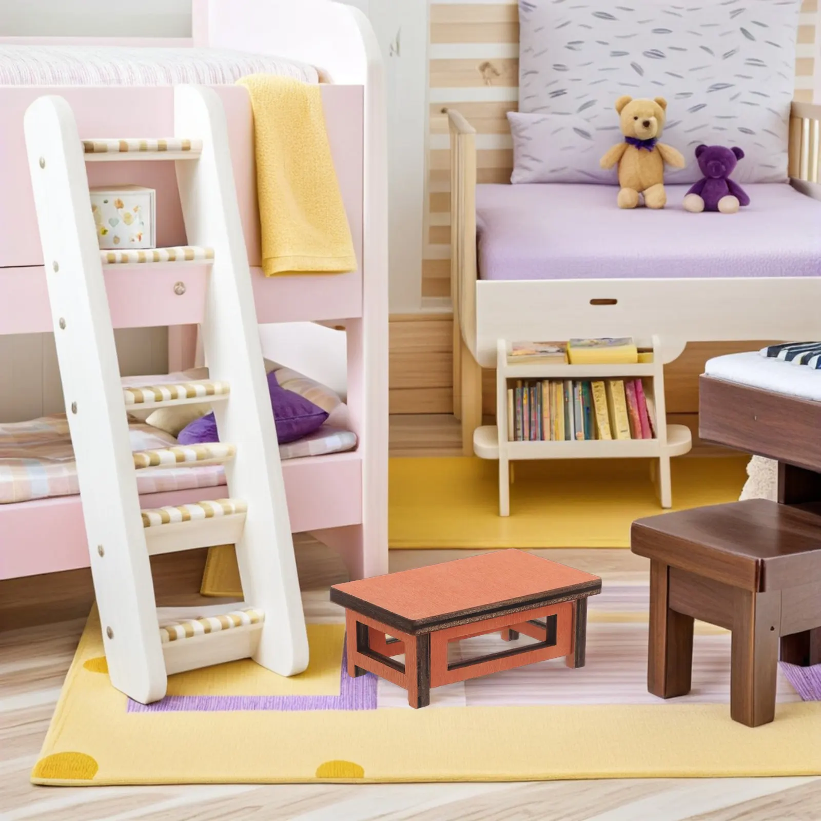 

4Pcs Miniature Wooden Table Rustic Dollhouse Furniture Accessories Living Room Scene Decoration Coffee End Table Miniature Home