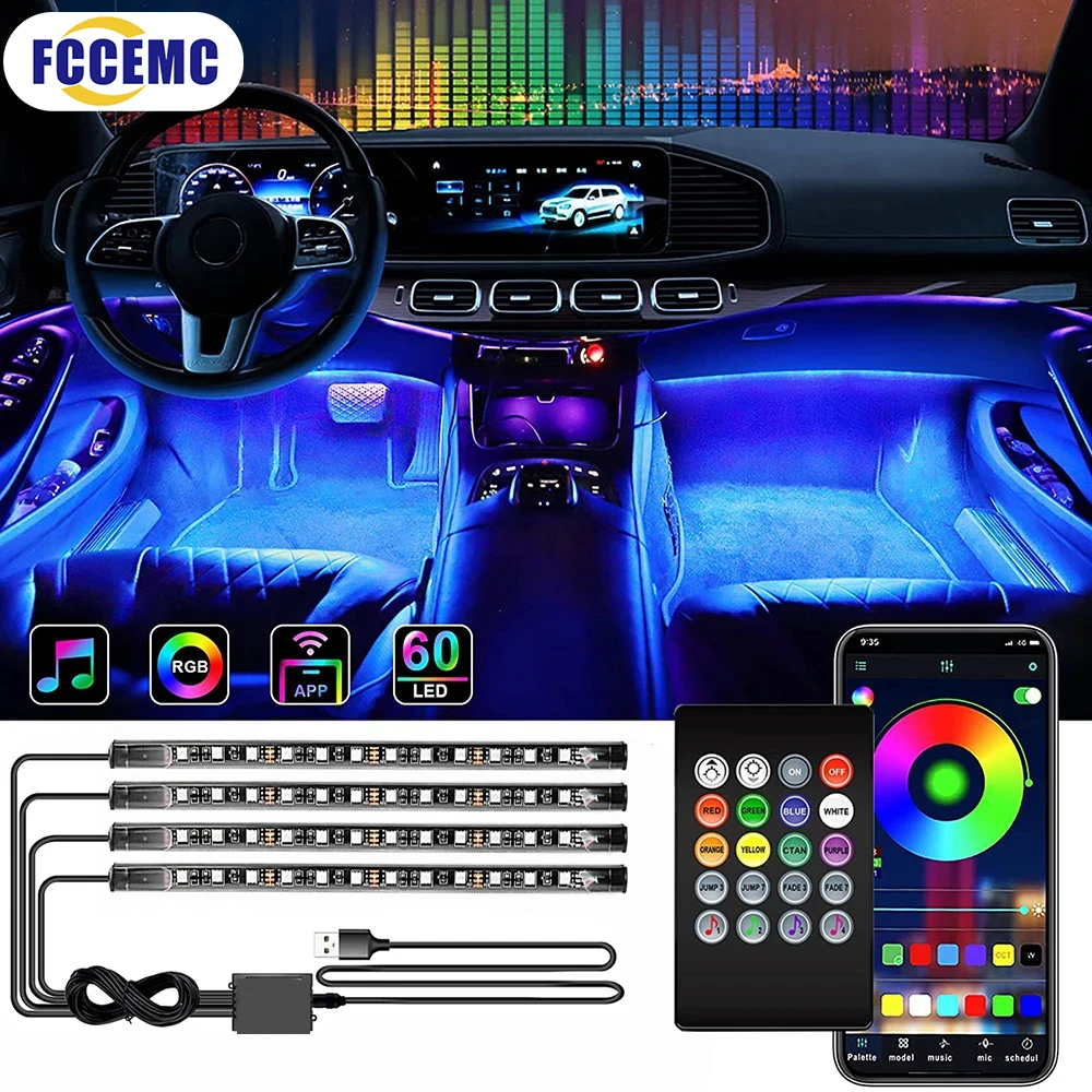 Led Car Foot Ambient Light With USB Neon Mood Lighting Backlight Music Control App RGB Auto Interior Decorative Atmosphere Light