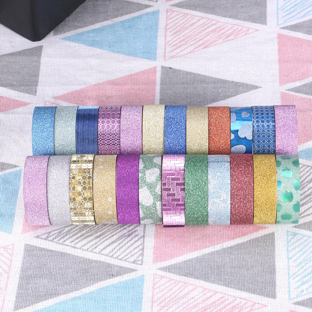 

10Pcs Glitter Masking Tapes Decorative Sticky Paper Tape Bright Colors for DIY Scrapbook Gift Wrapping Diary Masking Tape Set