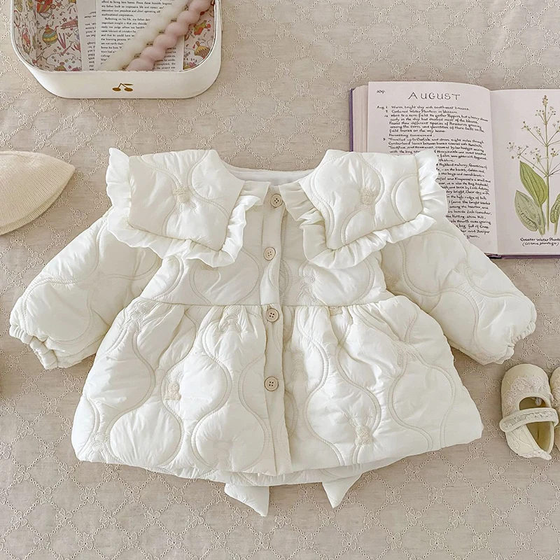 Winter Toddler Baby Girl Embroidery Plush Jacket Children Thick Warm Clothes Newborn Baby Girls Thick Cardigan Coat