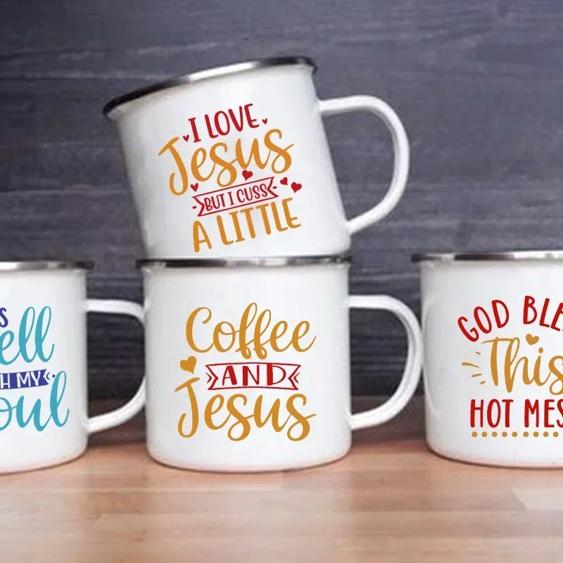 Religious Faith Cup Christian Faith Enamel Coffee Tea Mugs Religious Quotes Trendy Christian Gift for Believer Camping Mug