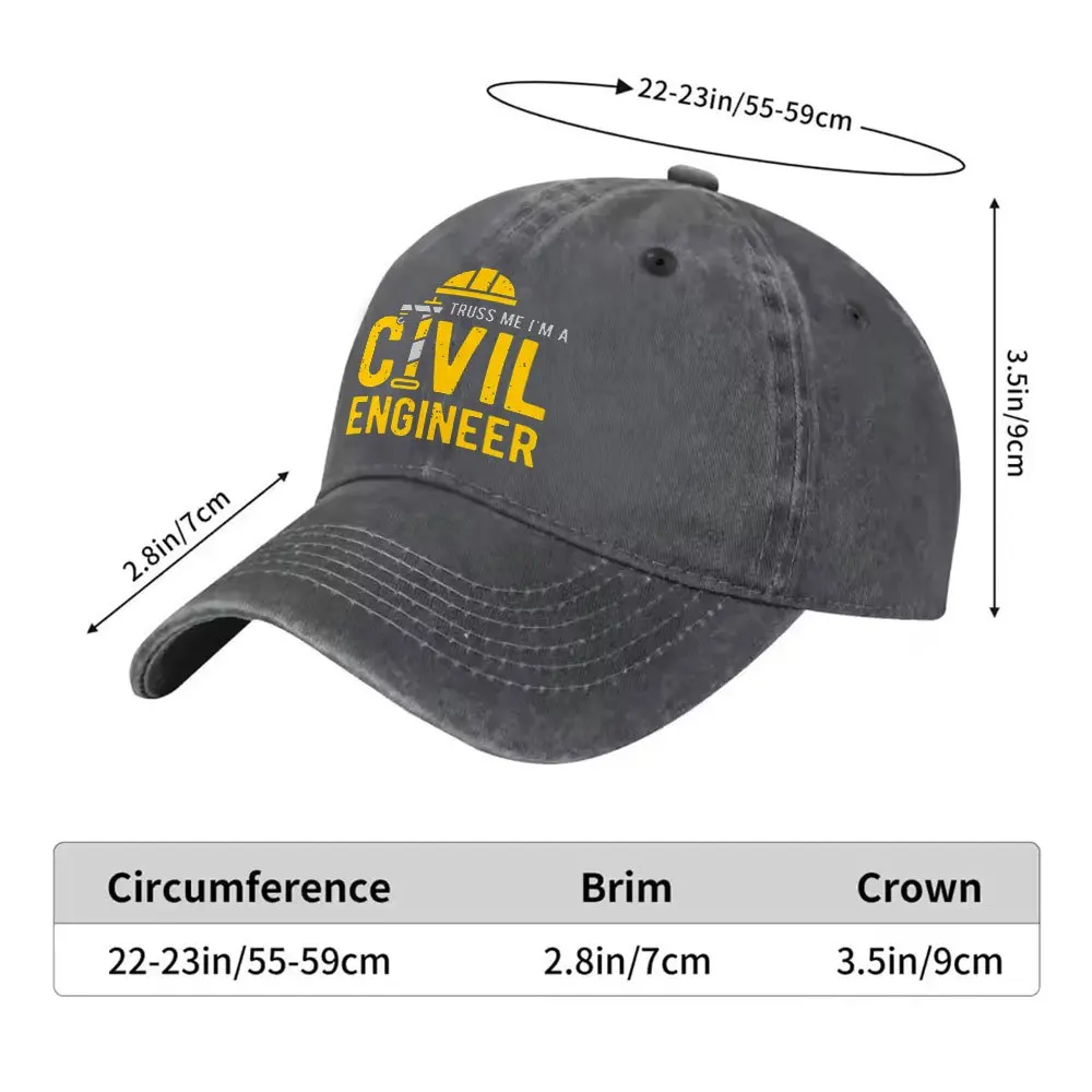 Truss-Me-I'm-A-Civil-Engineer-Print-Washed-Baseball-Cap-Unisex-All-Season-Outdoor-Casual-Cap