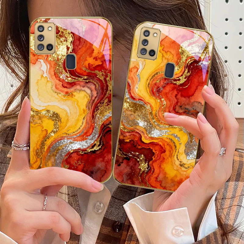 الذهبي ضوء النجوم لسامسونج A 31 32 A33 A34 35 14 A15 13 16 25 26 50 52 53 54 55 56 70 71 72 73 الزجاج الذهبي جراب هاتف