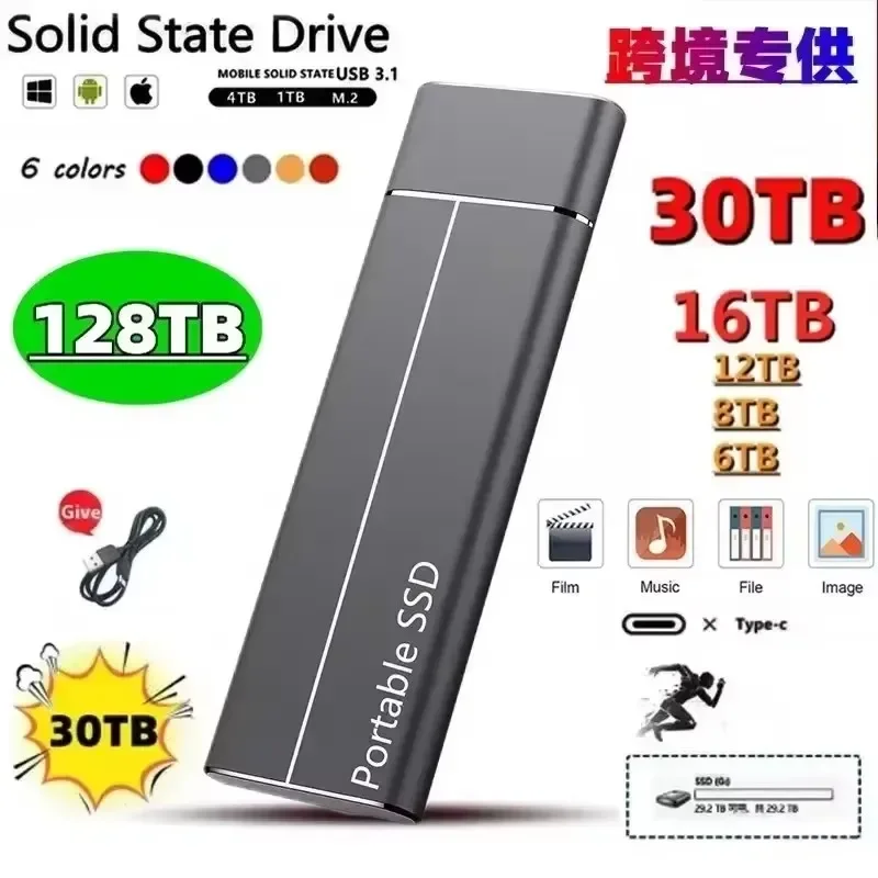 128TB Portable SSD High Speed Transfer 1TB 2TB 4TB 8TB 16TB External Hard Disk USB Type-C Interface Mass Storage Memory Device