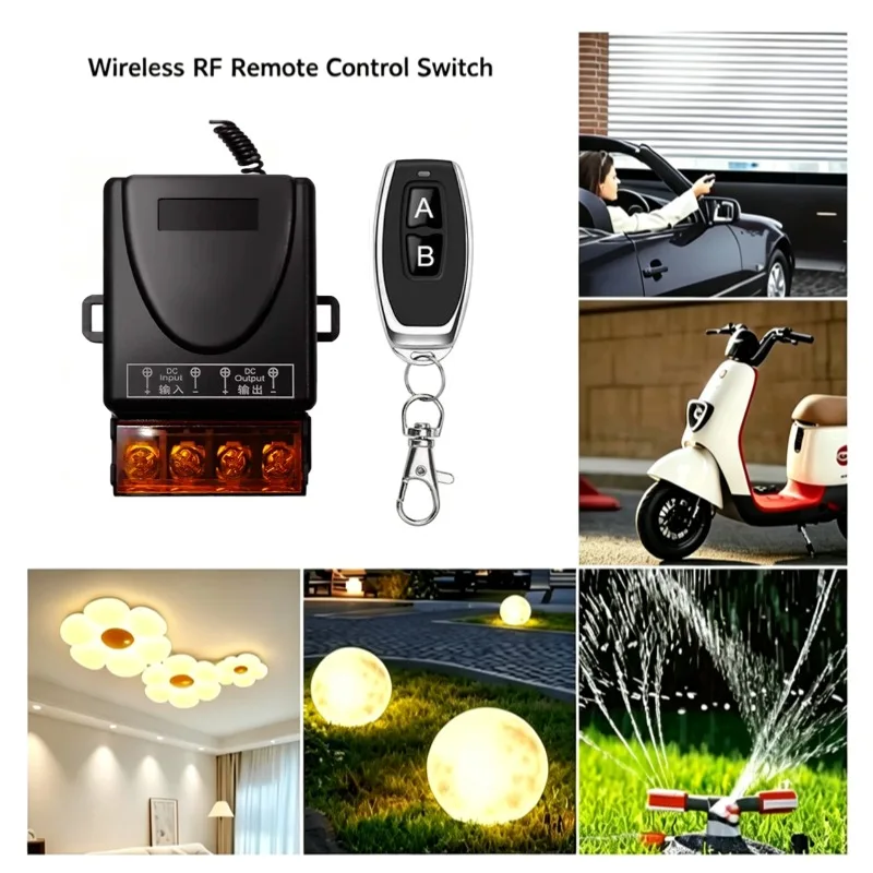 RF 433Mhz Wireless Remote Control Switch DC 12V 24V 10A Relay 1CH Receiver Controller and 2-key RF 433 Mhz Transmitter