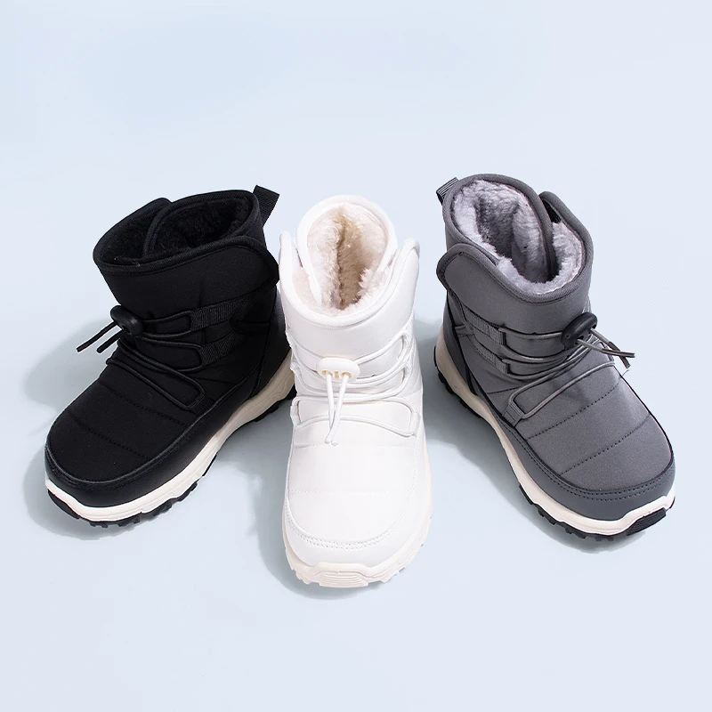 Winter Waterproof Down Fabric High Tube Snow Boots with Fleece Lining, Thick Sole, Outdoor Cold-Resistant, Versatile Black and W