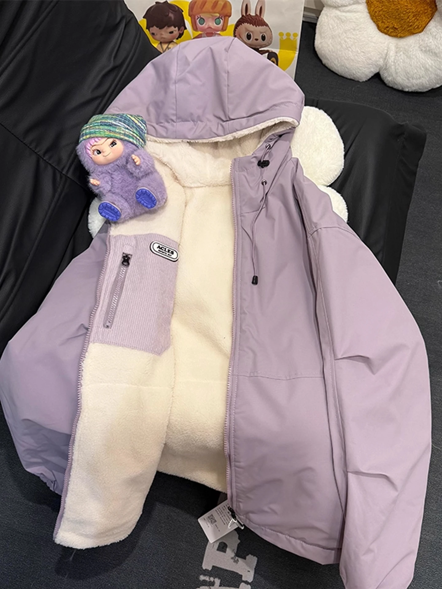 

Aurora Purple Thiened Lamb Velvet Cotton Jaet Outdoor Winter Snow Skiing Coat for Men And Women Double-Sided Wear Resista...