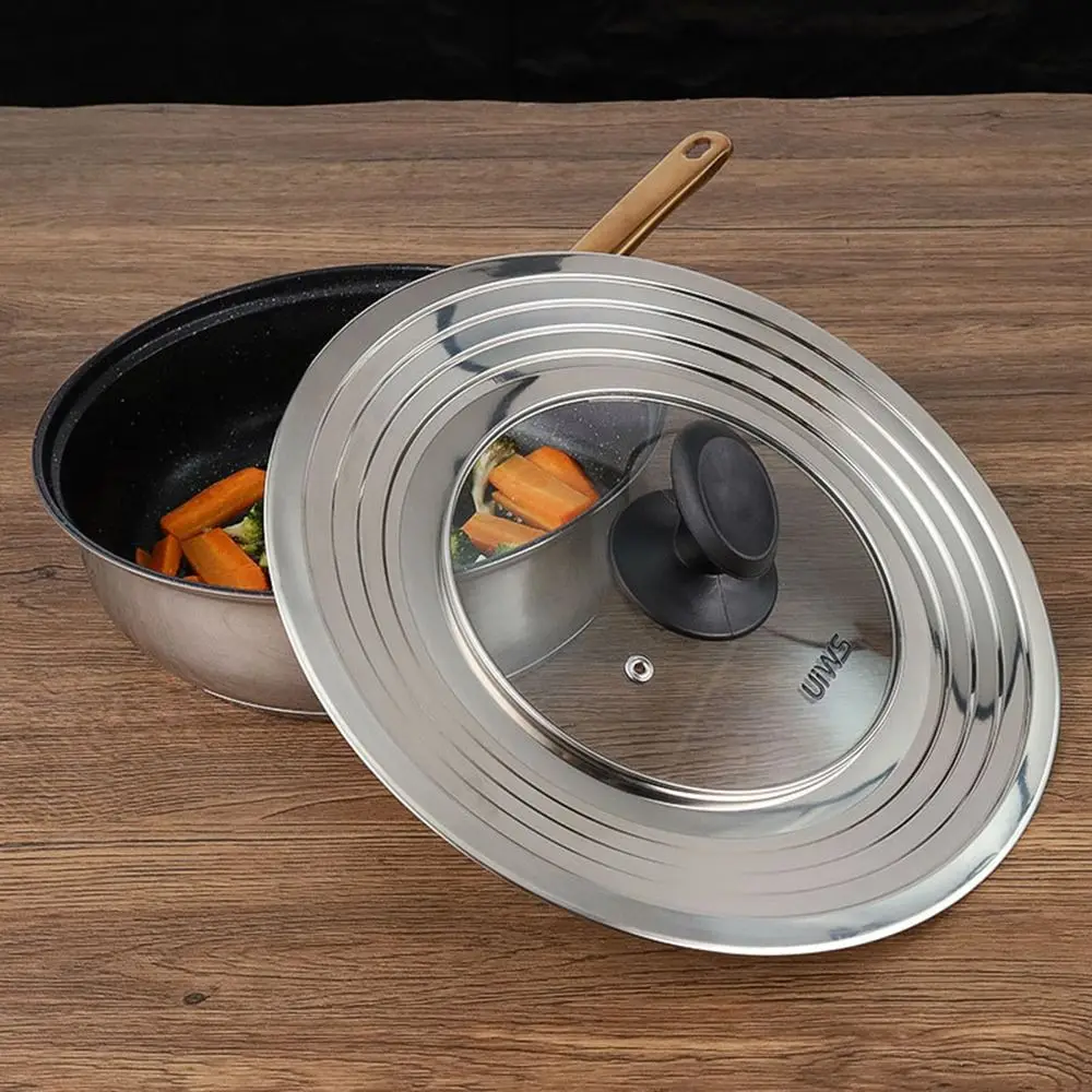 Stainless Steel Universal Pot Lid Tempered Glass Heat Resistant Frying Pan Cover Clear Visible Highly Sealed Replacement Lid