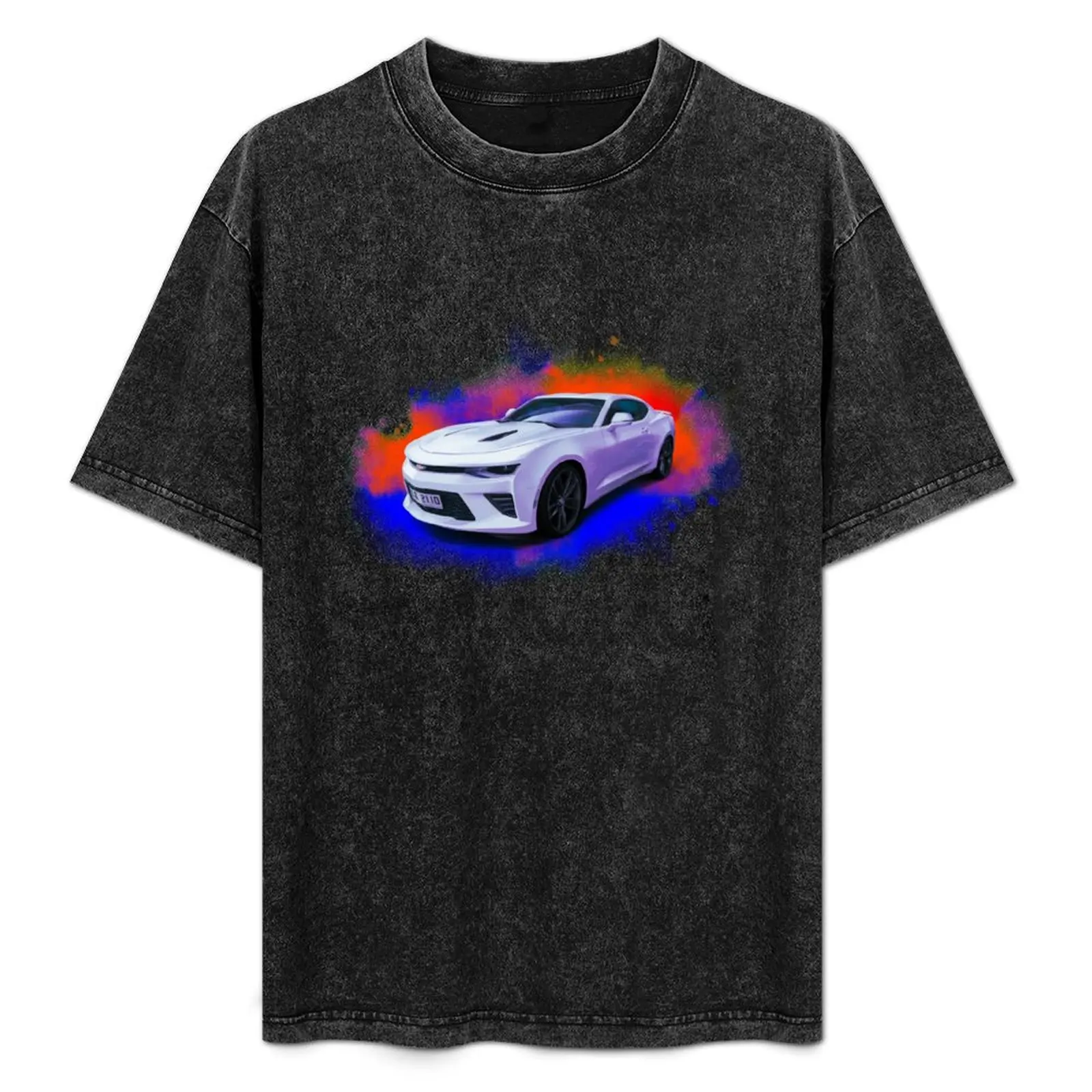 white camaro infront of colour explosion T-Shirt vintage anime shirt anime figures oversized t shirt plus size men clothing