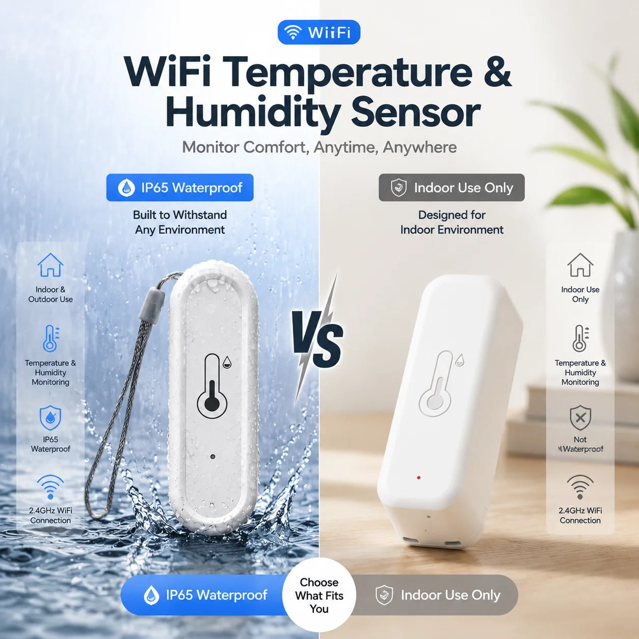 Tuya Wi-Fi IP65 Waterproof Temperature and Humidity Sensor – Supports Smart Life Remote Control Compatible with Yandex and Alexa