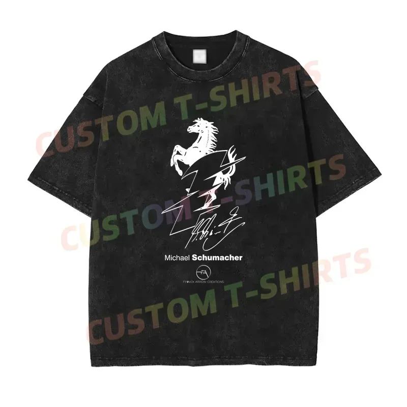 

Summer Vintage Cotton Washed Michael Schumacher Ferraris Legends T-Shirt Loose T Shirts Men Y2K Hip Hop Top Tee