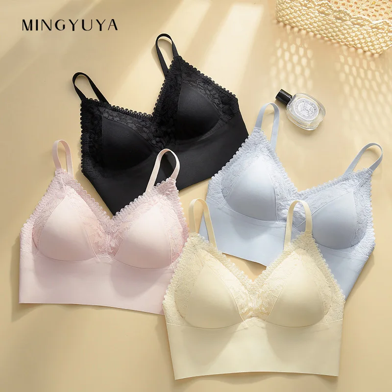 

One-Piece Seamless Underwear Small Breasts Lady's Gathered Lace Comfortable Wireless Bra High Quality sleep tops push up bra