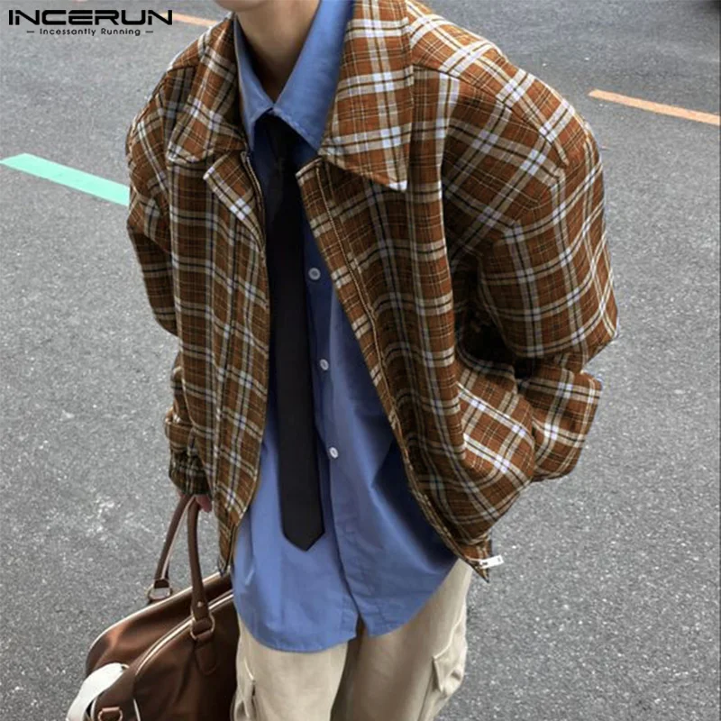 INCERUN Top 2025 Camicie di design silhouette scozzese da uomo di moda stile coreano Casual Streetwear Vendita calda Camicetta con risvolto a maniche lunghe