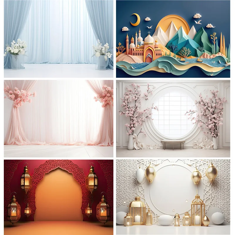 

Fantasy Wedding Stage Photography Backdrops Flower Arch Background Banner Interior Curtain Decorated Photo Studio Props SG-07