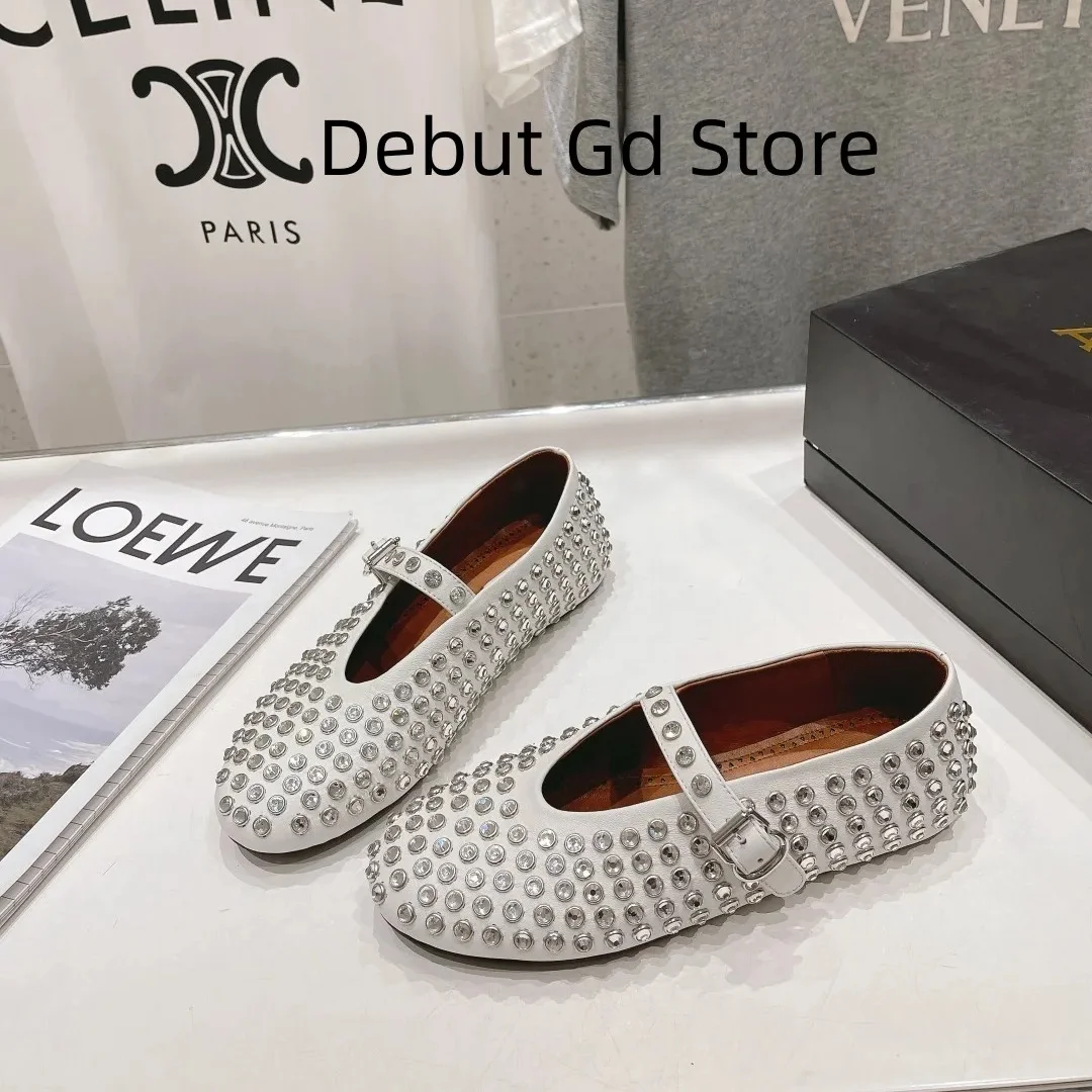 

2024 New Water Diamond Ballet Shoes Flat Bottom Belt Buckle Mary Jane Single Shoes, Fashionable Straight Line Single Shoes