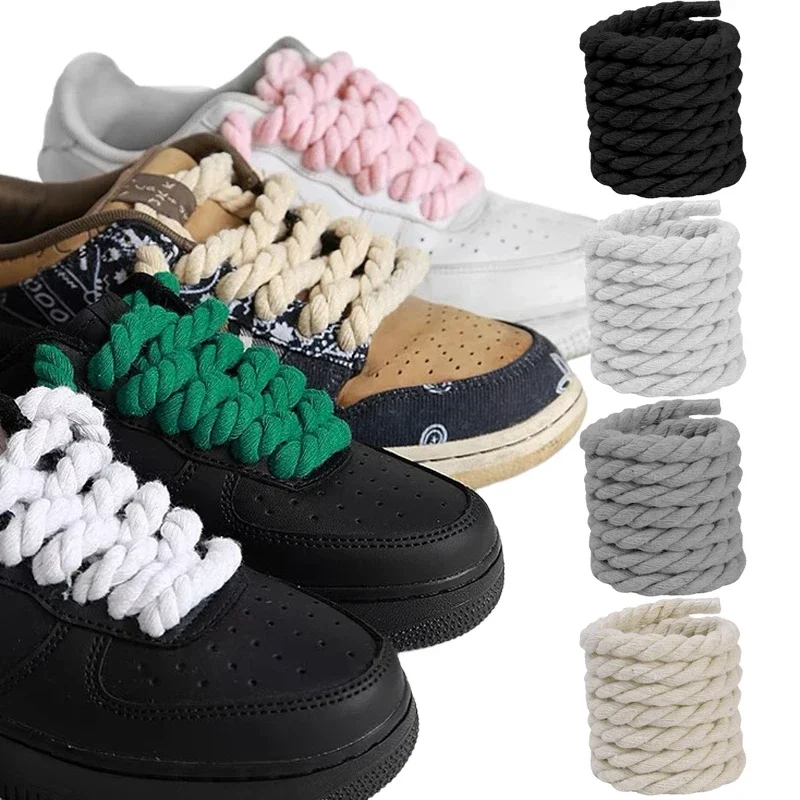 2pcs Bold Cotton Linen Twist Weave Shoelaces Wood Rope Laces 120/140/160CM Men Women Trend Personality Sport Casual Shoes Laces